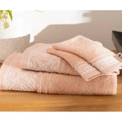 BecquetLot de 2 gants de toilette en coton rose avec liteau brodé - Collection BYSANTINE
