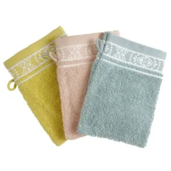 BecquetLot de 2 gants de toilette en coton rose avec liteau brodé - Collection BYSANTINE