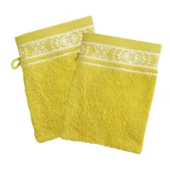 BecquetLot de 2 gants de toilette en coton jaune avec liteau brodé - Collection BYSANTINE