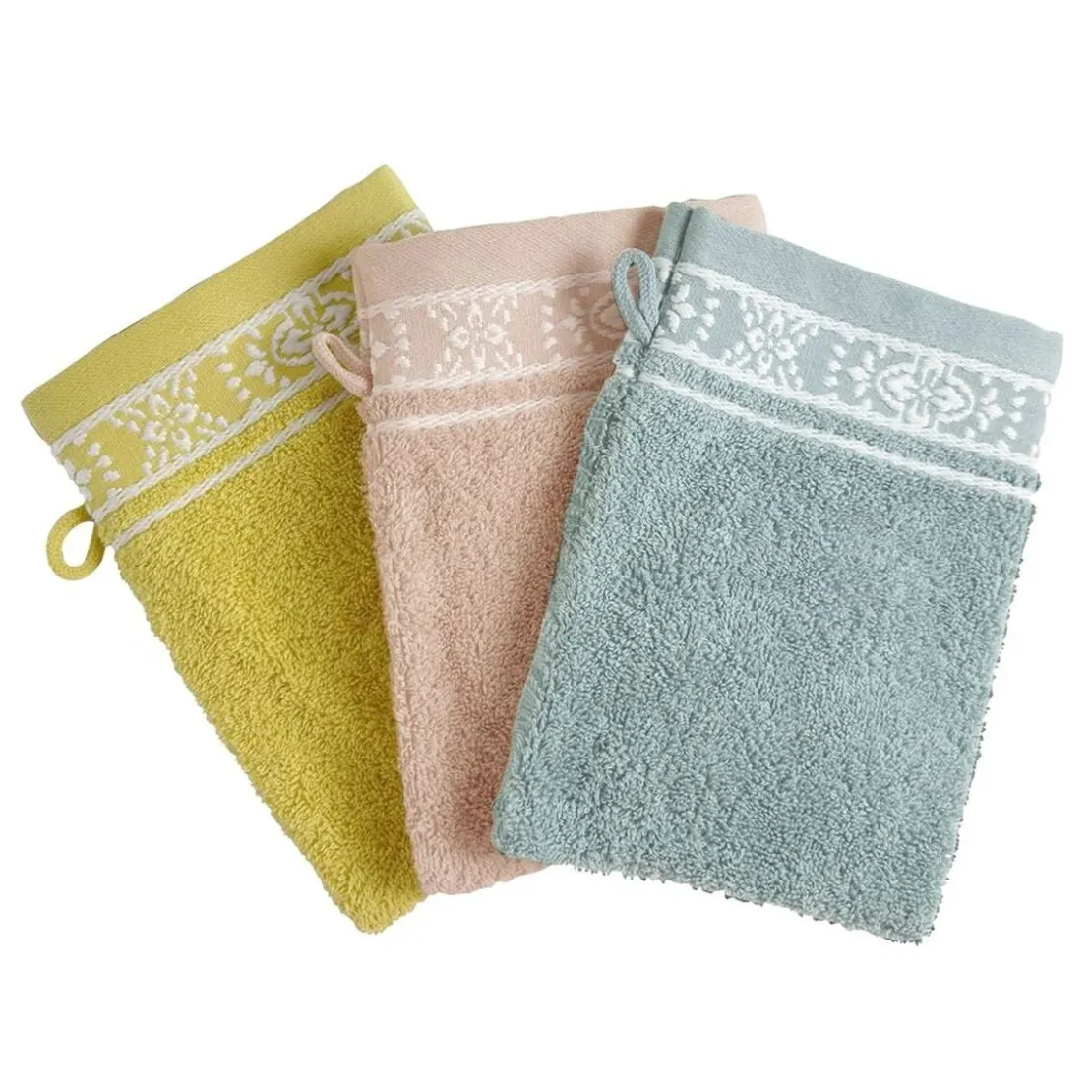BecquetLot de 2 gants de toilette en coton jaune avec liteau brodé - Collection BYSANTINE