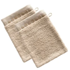BecquetLot de 2 gants de toilette en coton beige avec liteau cercle - EP. SERVOPTIQUE