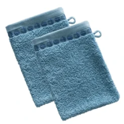 BecquetLot de 2 gants de toilette en coton bleu avec liteau cercle - EP. SERVOPTIQUE