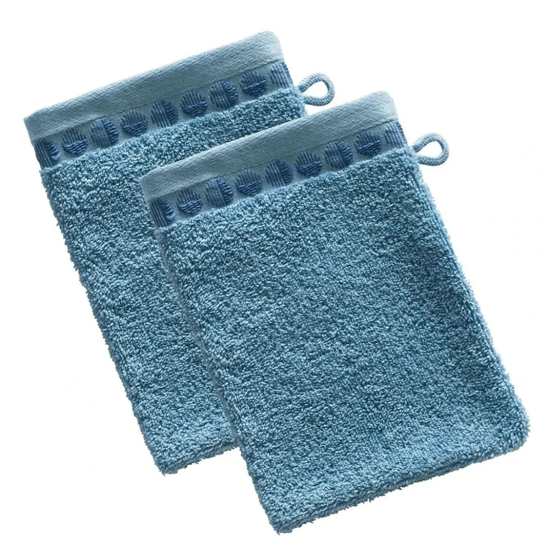 BecquetLot de 2 gants de toilette en coton bleu avec liteau cercle - EP. SERVOPTIQUE