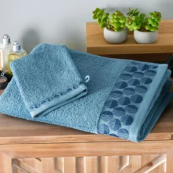 BecquetLot de 2 gants de toilette en coton bleu avec liteau cercle - EP. SERVOPTIQUE