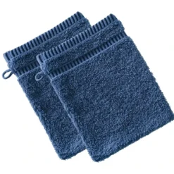 BecquetLot de 2 Gants de toilette en coton Bleu BANDESECHELLE marine