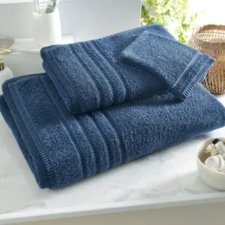 BecquetLot de 2 Gants de toilette en coton Bleu BANDESECHELLE marine