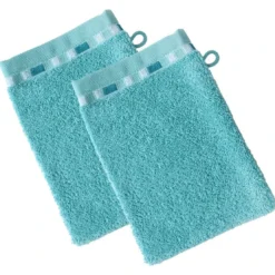BecquetLot de 2 gants de toilette en coton bleu aqua - MOSAIQUA