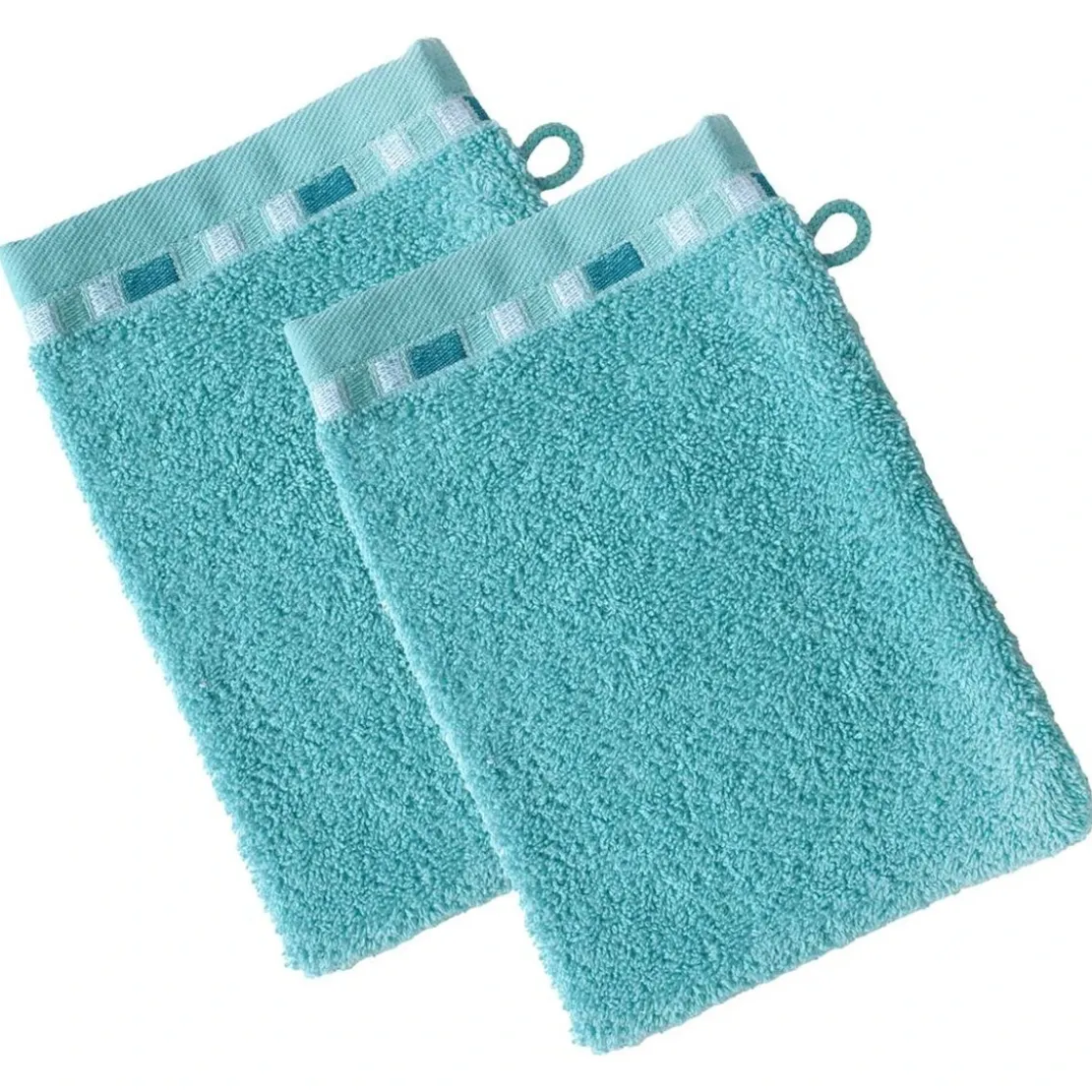 BecquetLot de 2 gants de toilette en coton bleu aqua - MOSAIQUA