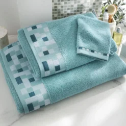 BecquetLot de 2 gants de toilette en coton bleu aqua - MOSAIQUA