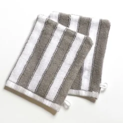 BecquetLot de 2 gants de toilette imprimés rayures coton gris LAURA