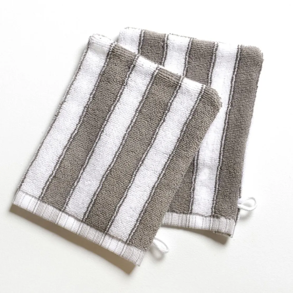 BecquetLot de 2 gants de toilette imprimés rayures coton gris LAURA