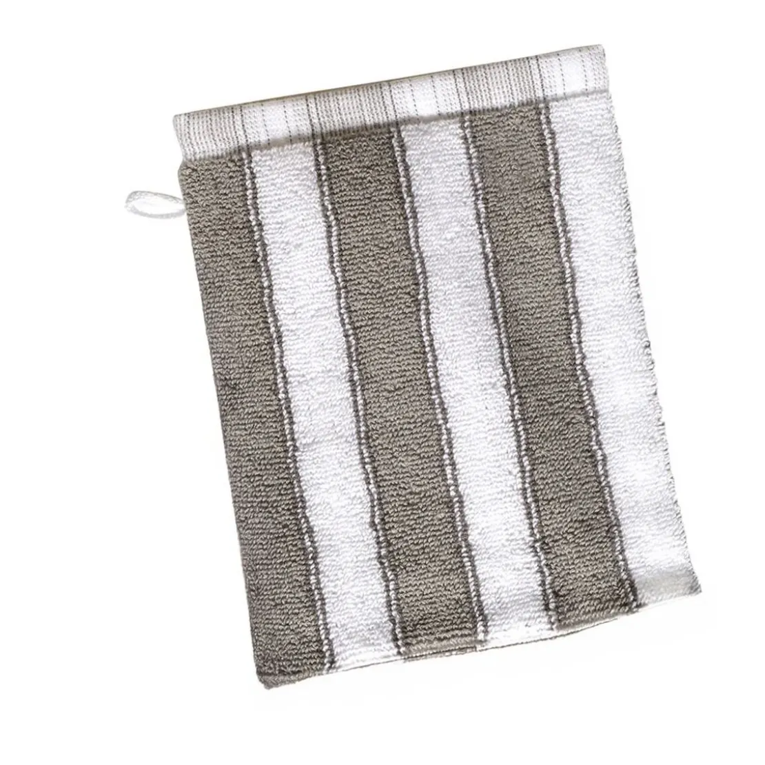 BecquetLot de 2 gants de toilette imprimés rayures coton gris LAURA