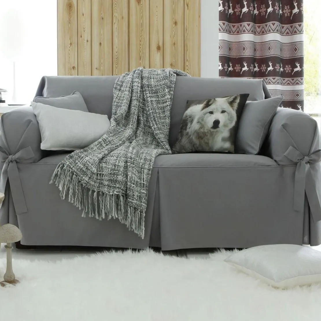 BecquetLot de 2 housses coussin en coton gris - ABERDEEN