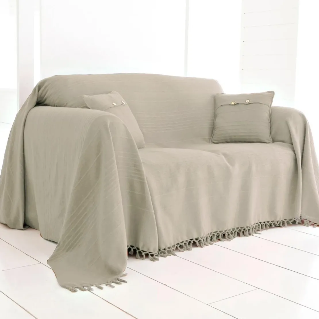 BecquetLot de 2 housses de coussin, ou d'oreiller en coton ORION - blanc ivoire