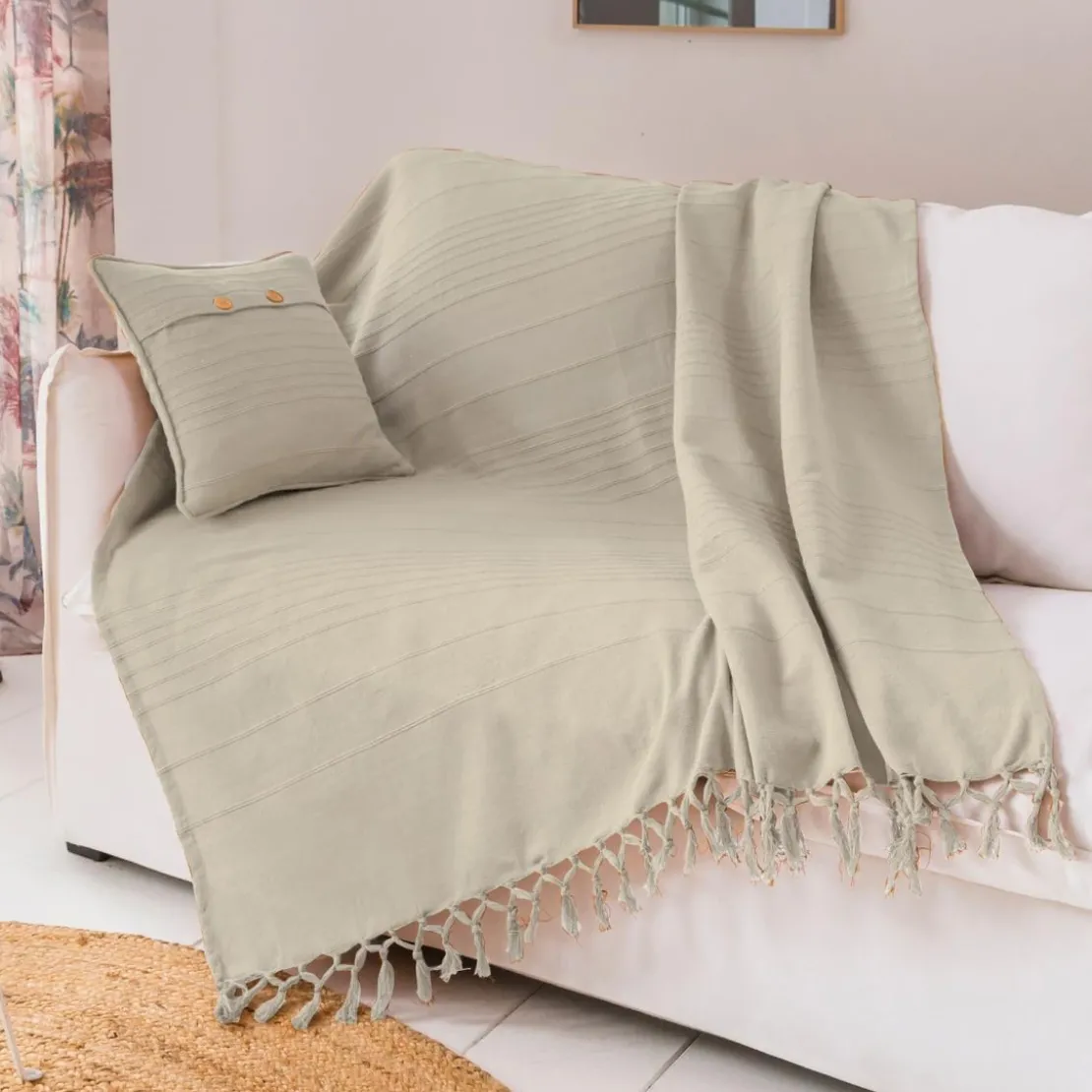 BecquetLot de 2 housses de coussin, ou d'oreiller en coton ORION - blanc ivoire