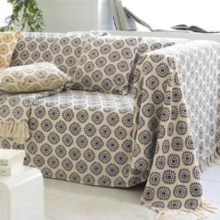 BecquetLot de 2 Housses de Coussin imprimées coton tissé jacquard JC.EMPREINTE Bleu Indigo