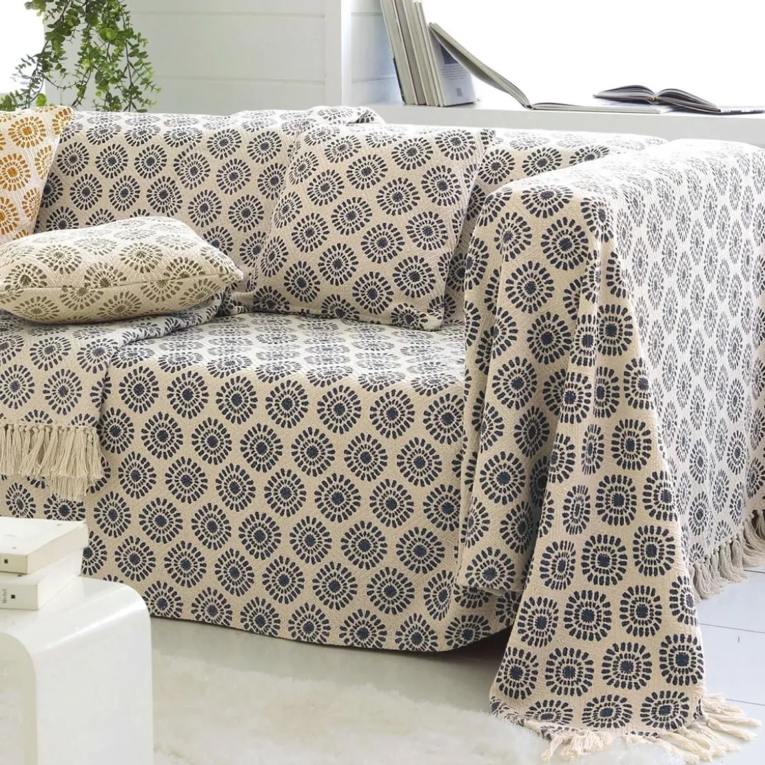 BecquetLot de 2 Housses de Coussin imprimées coton tissé jacquard JC.EMPREINTE Bleu Indigo