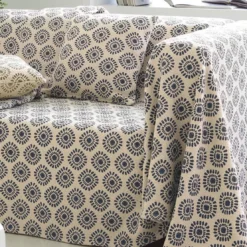 BecquetLot de 2 Housses de Coussin imprimées coton tissé jacquard JC.EMPREINTE Bleu Indigo