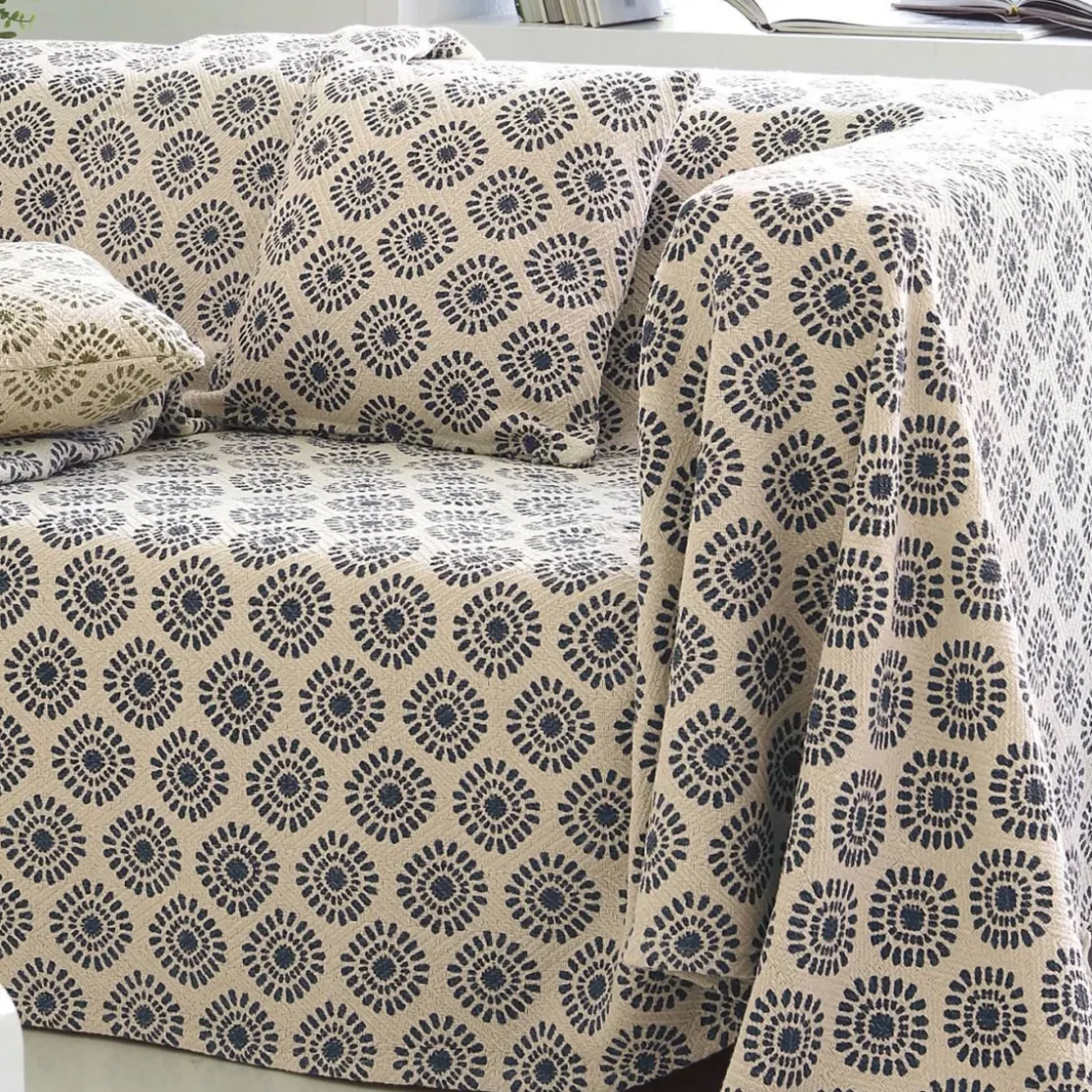 BecquetLot de 2 Housses de Coussin imprimées coton tissé jacquard JC.EMPREINTE Bleu Indigo