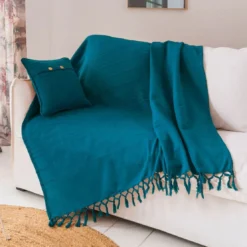 BecquetLot de 2 housses de coussin ou d'oreiller en coton bleu canard - ORION