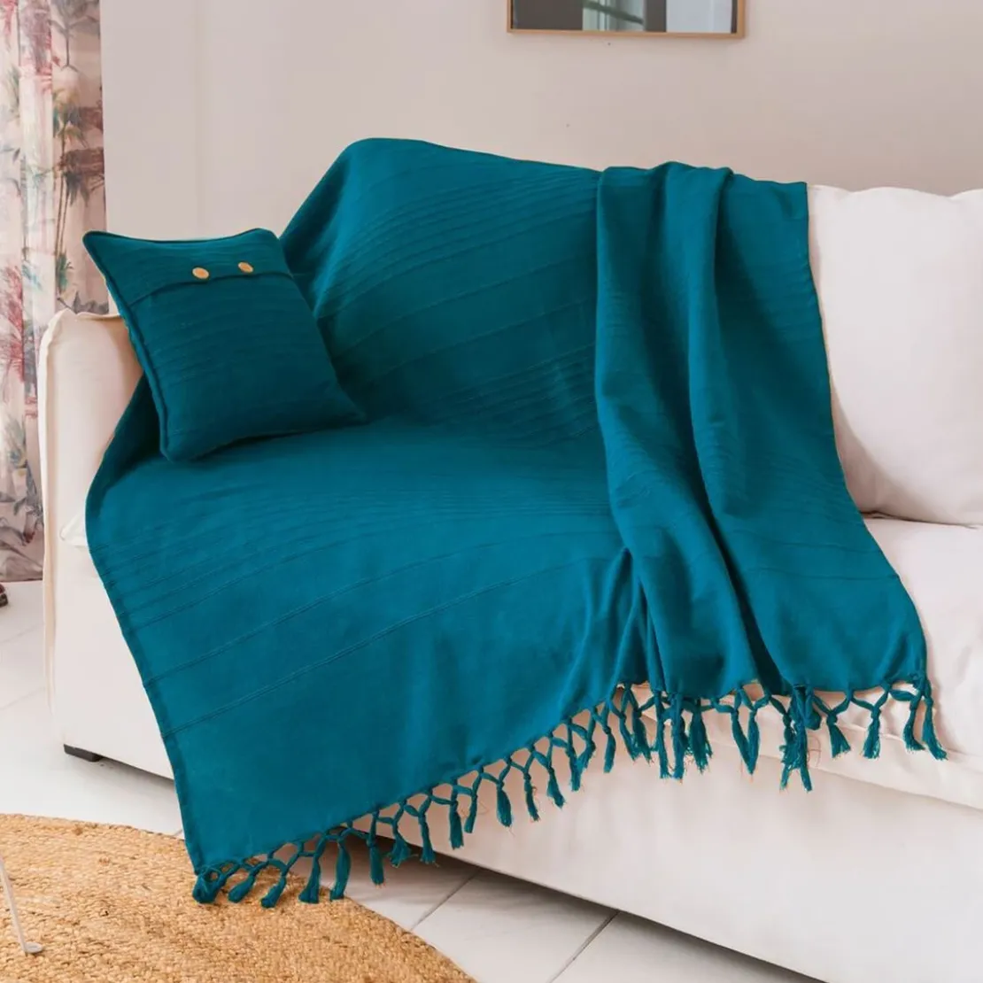 BecquetLot de 2 housses de coussin ou d'oreiller en coton bleu canard - ORION