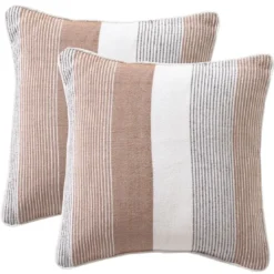 Becquetlot de 2 housses de coussin ou d'oreiller en coton beige à rayures - TRÉPORT