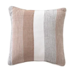 Becquetlot de 2 housses de coussin ou d'oreiller en coton beige à rayures - TRÉPORT
