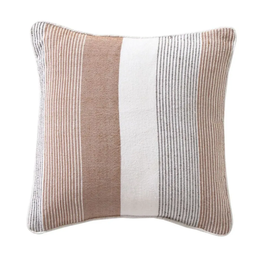 Becquetlot de 2 housses de coussin ou d'oreiller en coton beige à rayures - TRÉPORT
