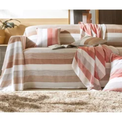 Becquetlot de 2 housses de coussin ou d'oreiller en coton beige à rayures - TRÉPORT
