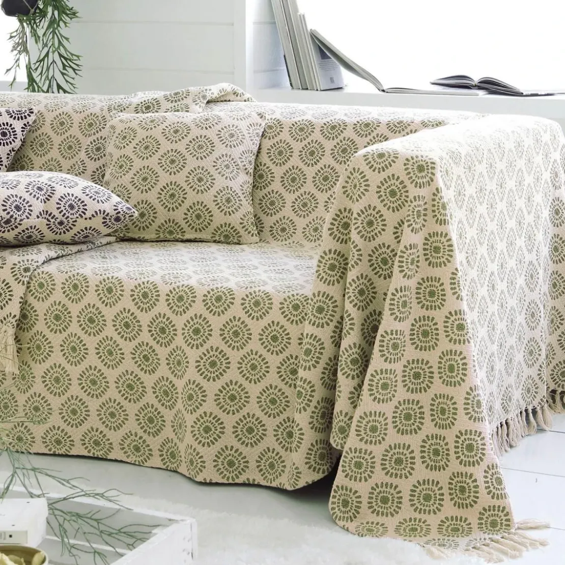 BecquetLot de 2 Housses de Coussin imprimées Coton tissé jacquard JC.EMPREINTE Vert menthe
