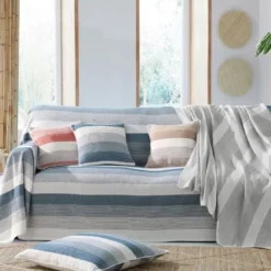 BecquetLot de 2 housses de coussin ou d'oreiller en coton terracotta à rayures - TRÉPORT