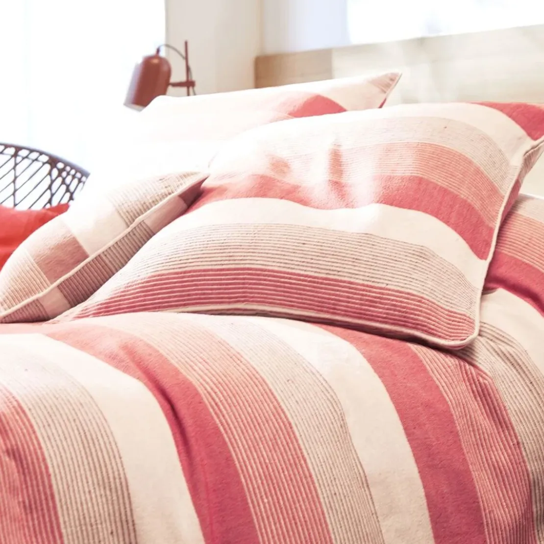 BecquetLot de 2 housses de coussin ou d'oreiller en coton terracotta à rayures - TRÉPORT