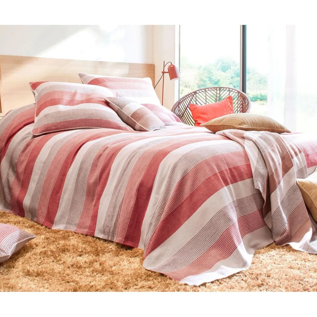 BecquetLot de 2 housses de coussin ou d'oreiller en coton terracotta à rayures - TRÉPORT