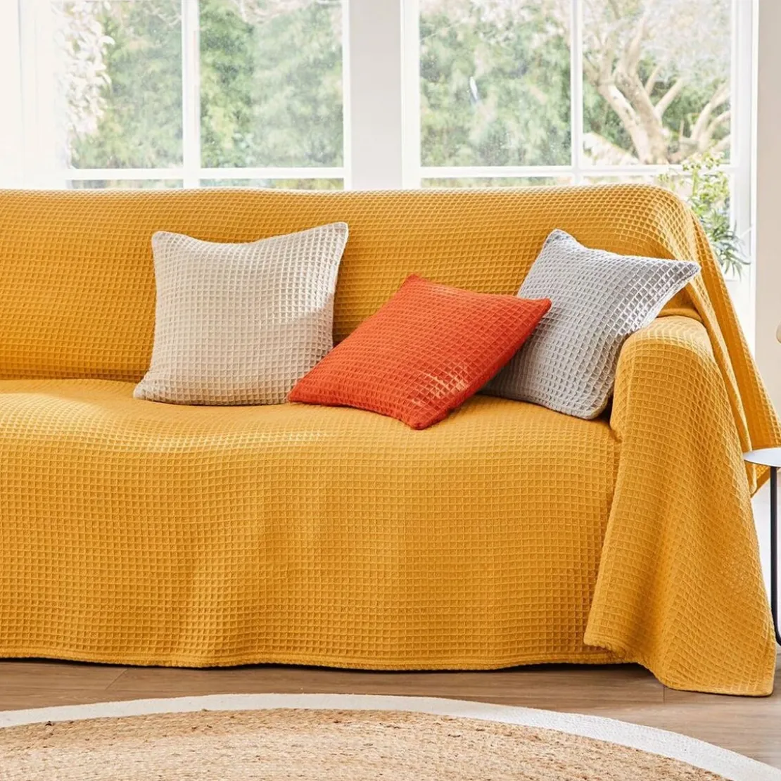 BecquetLot de 2 housses de coussin en coton nid d'abeille jaune curry - FEROE