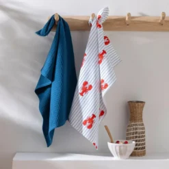 BecquetLot de 2 ou 4 torchons bleu et blanc à motifs homards et nid-d’abeilles - LOBSTI