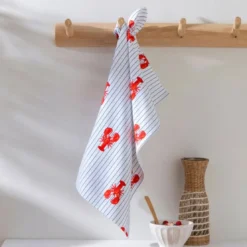 BecquetLot de 2 ou 4 torchons bleu et blanc à motifs homards et nid-d’abeilles - LOBSTI