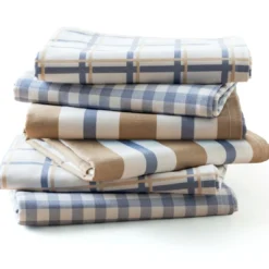 BecquetLot de 3 ou 6 torchons en coton bleu et beige à motifs carreaux et rayures - PACHOU