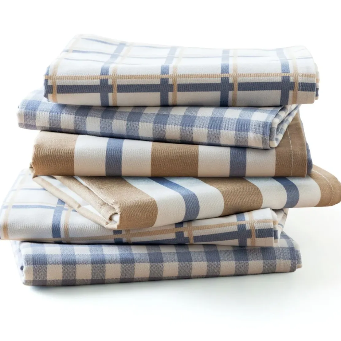 BecquetLot de 3 ou 6 torchons en coton bleu et beige à motifs carreaux et rayures - PACHOU
