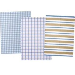 BecquetLot de 3 ou 6 torchons en coton bleu et beige à motifs carreaux et rayures - PACHOU