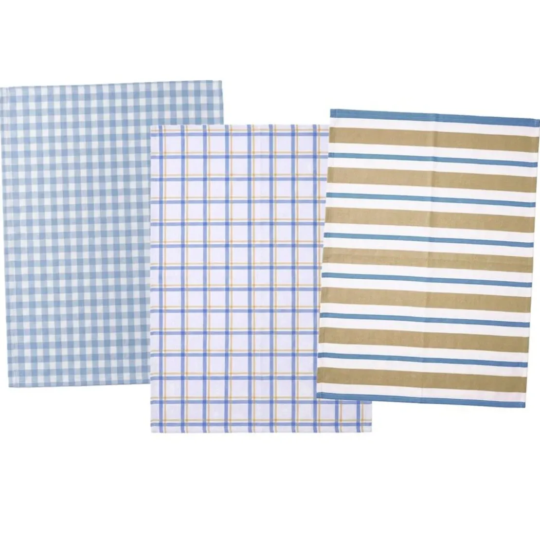 BecquetLot de 3 ou 6 torchons en coton bleu et beige à motifs carreaux et rayures - PACHOU