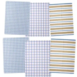 BecquetLot de 3 ou 6 torchons en coton bleu et beige à motifs carreaux et rayures - PACHOU