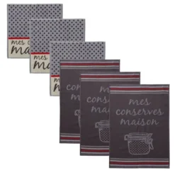 BecquetLot de 6 pièces torchons jacquard et essuie-mains motif conserves - Gris