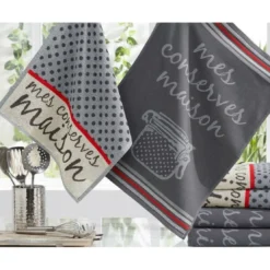 BecquetLot de 6 pièces torchons jacquard et essuie-mains motif conserves - Gris