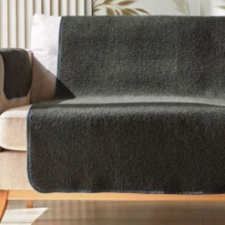 BecquetLot de 2 protèges accoudoir tissu bouclette SHERPA - gris foncé