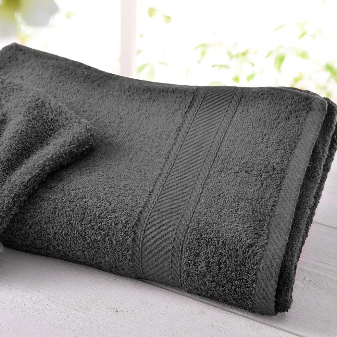 BecquetLot de 2 serviettes de toilette coton prélavé 420 g/m² CLAIRE - gris foncé