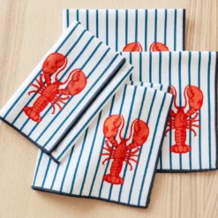 BecquetLot de 4 serviettes de table en coton blanche à rayures bleues - LOBSTI
