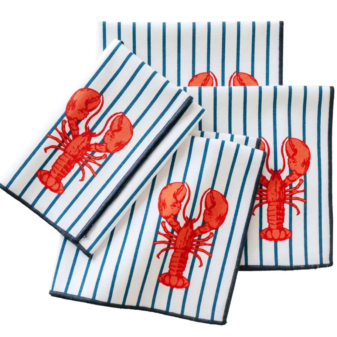 BecquetLot de 4 serviettes de table en coton blanche à rayures bleues - LOBSTI