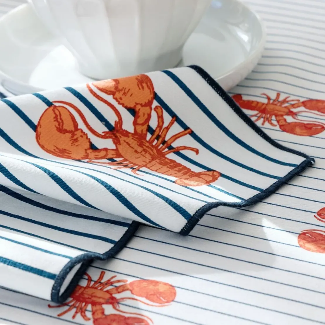BecquetLot de 4 serviettes de table en coton blanche à rayures bleues - LOBSTI