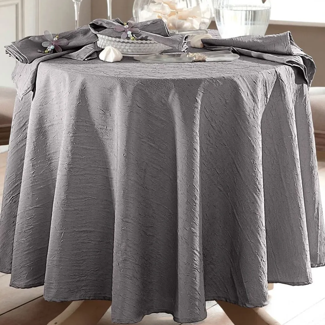 BecquetLot de 3 serviettes de table en polyester gris plomb effet froissé - FONTANA