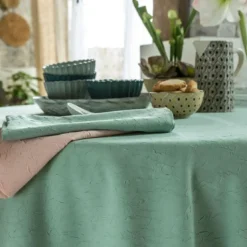 BecquetLot de 3 serviettes de table en polyester vert céladon effet froissé - FONTANA